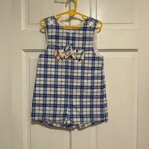 4T Summer Boys Plaid Sailboat Shortalls Jon Jons Romper One Piece Outfit Ocean
